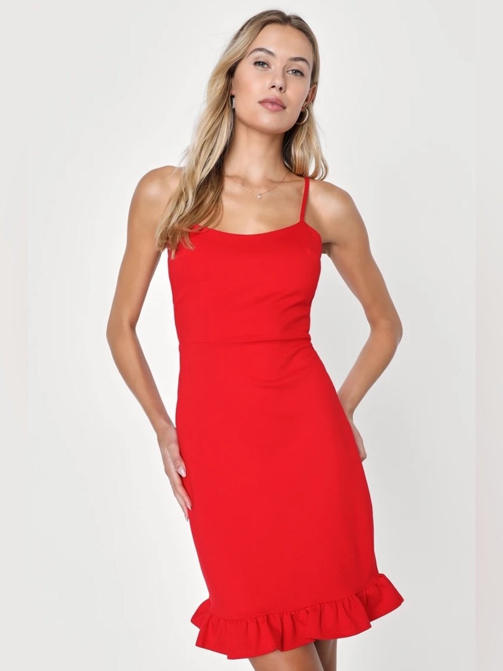 Lulu's | Red Spaghetti-Strap Ruffle-Hem Mini Dress - Valentine - NWT